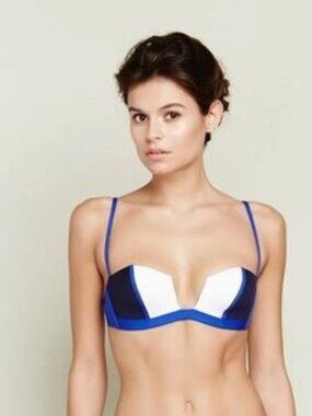 LA PERLA COLOR BLOCK COBALT NAVY PADDED DEEP V BIKINI TOP 36C NWT $380